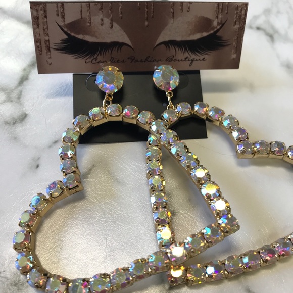 SHOPICANDIES.COM Jewelry - ‼️ Iridescent Rhinestone Heart Hoop Earring